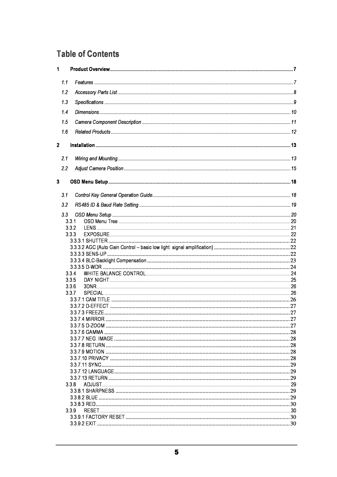 EverFocus EZ630 manual Table of Contents 