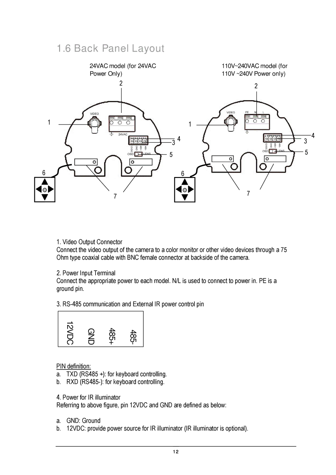 EverFocus EZ650 manual Back Panel Layout, 12VDC GND 