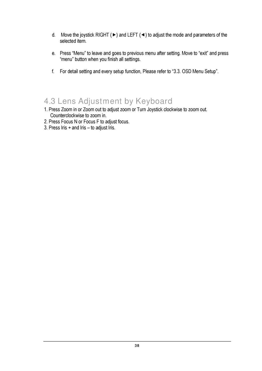 EverFocus EZ650 manual Lens Adjustment by Keyboard 