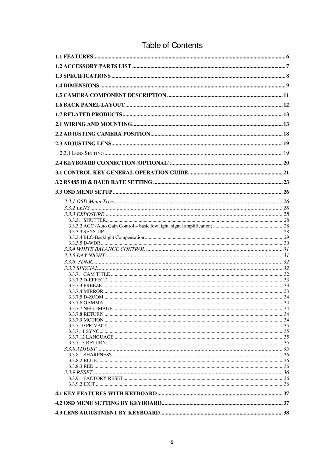 EverFocus EZ650 manual Table of Contents 