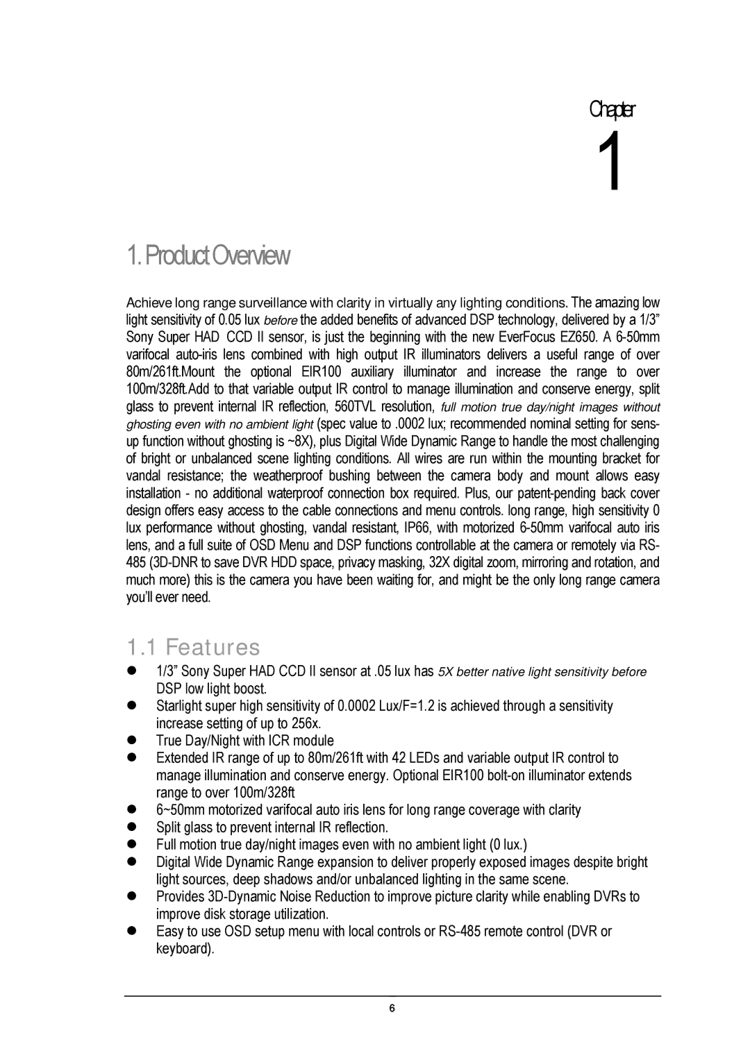 EverFocus EZ650 manual ProductOverview, Features 