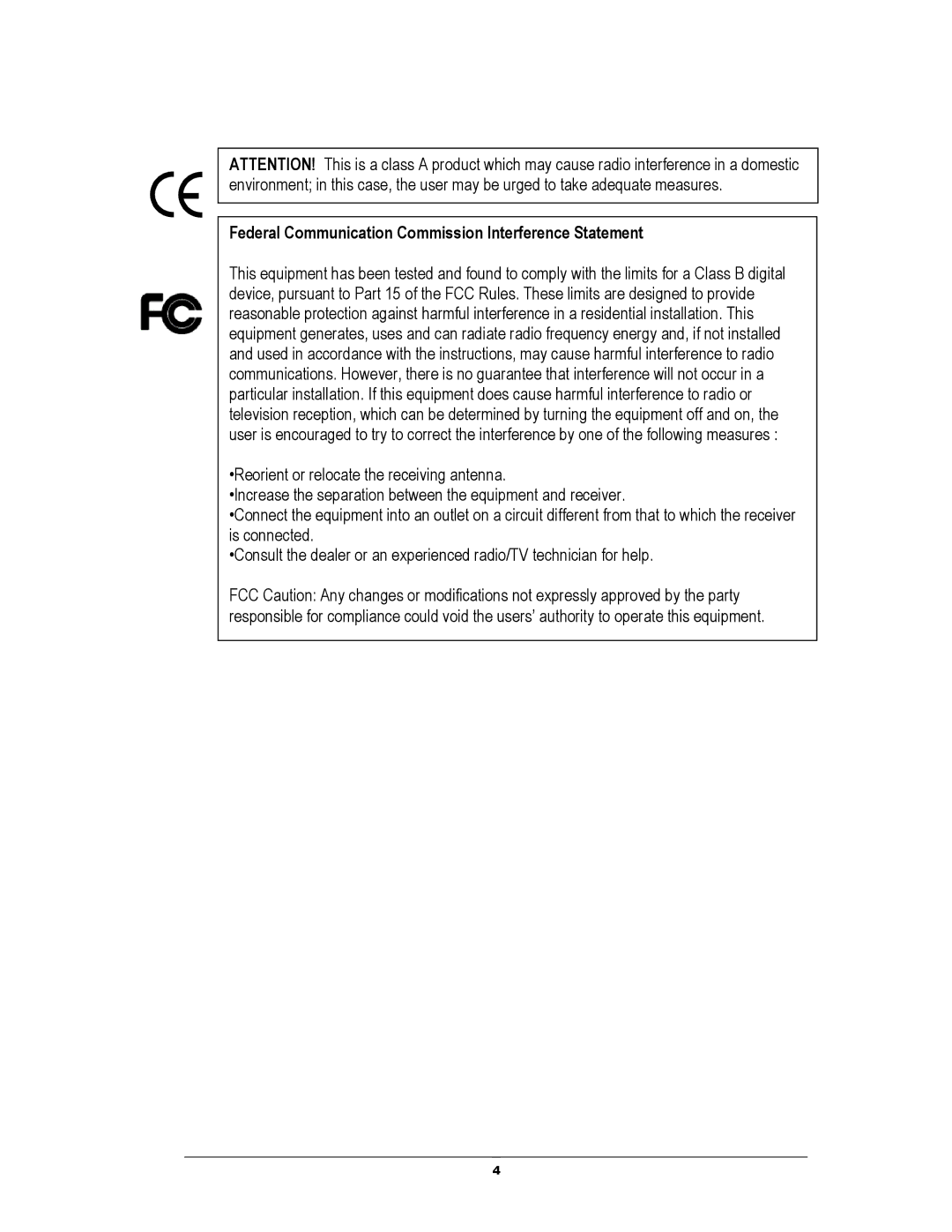 EverFocus EZH5040 manual Federal Communication Commission Interference Statement 