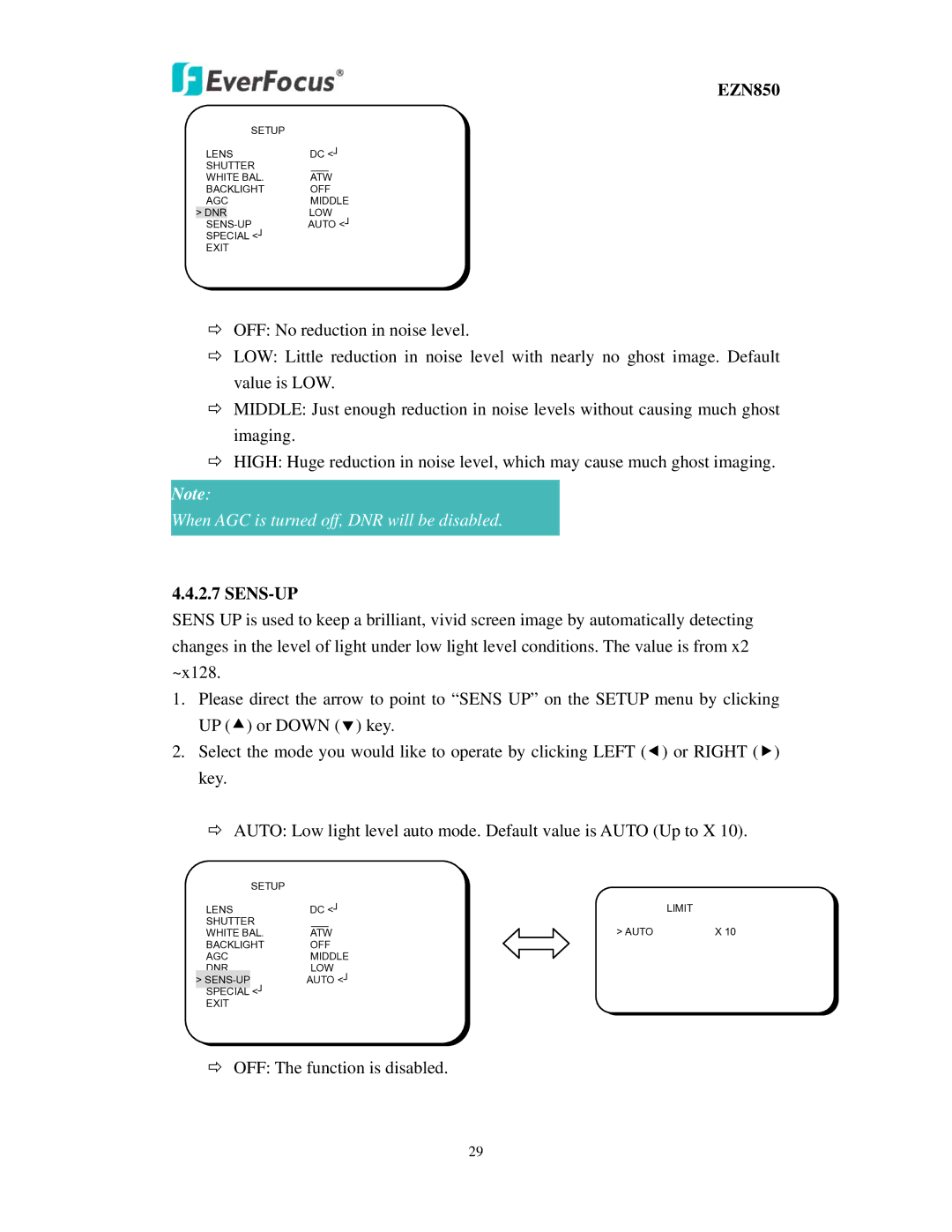 EverFocus EZN850 user manual Sens-Up 