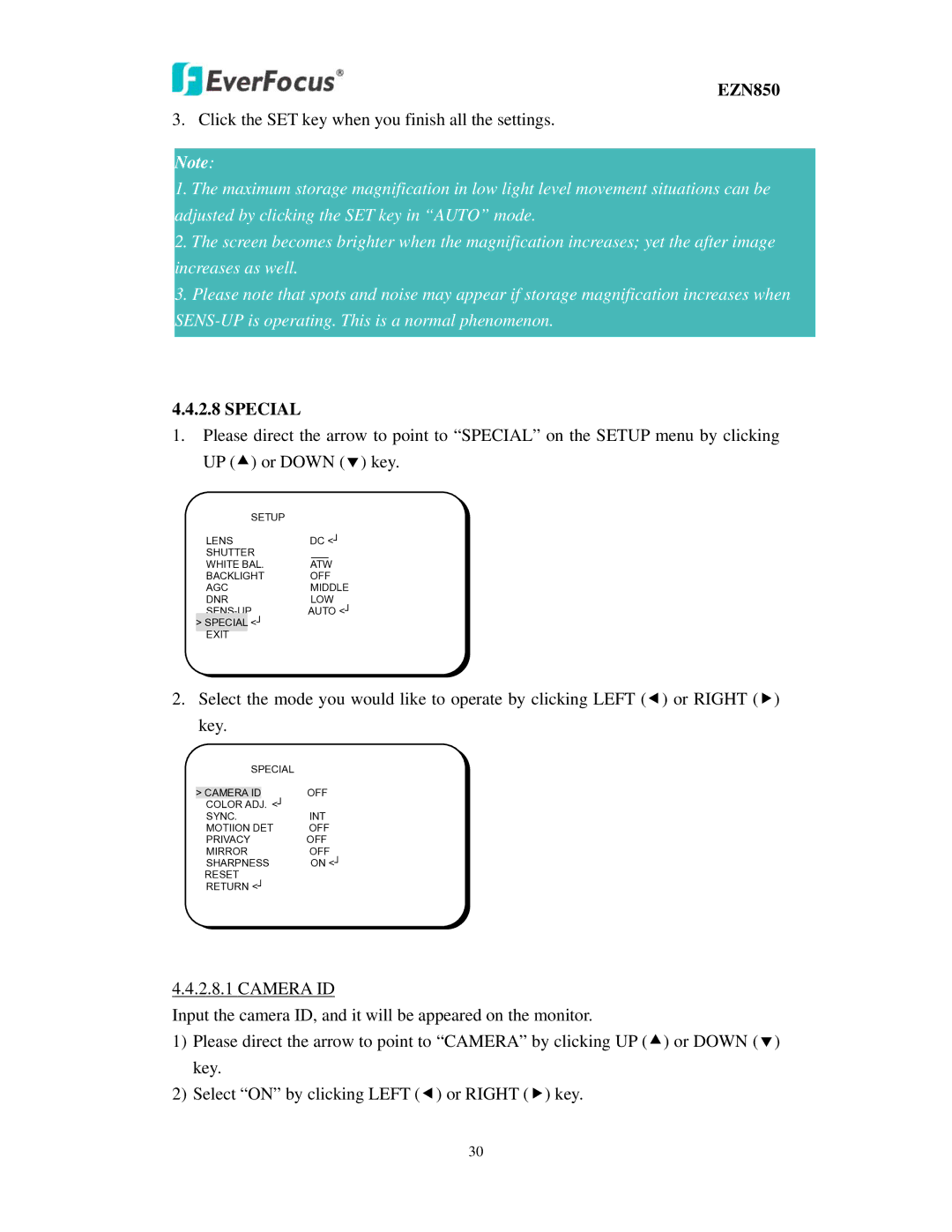 EverFocus EZN850 user manual Special 