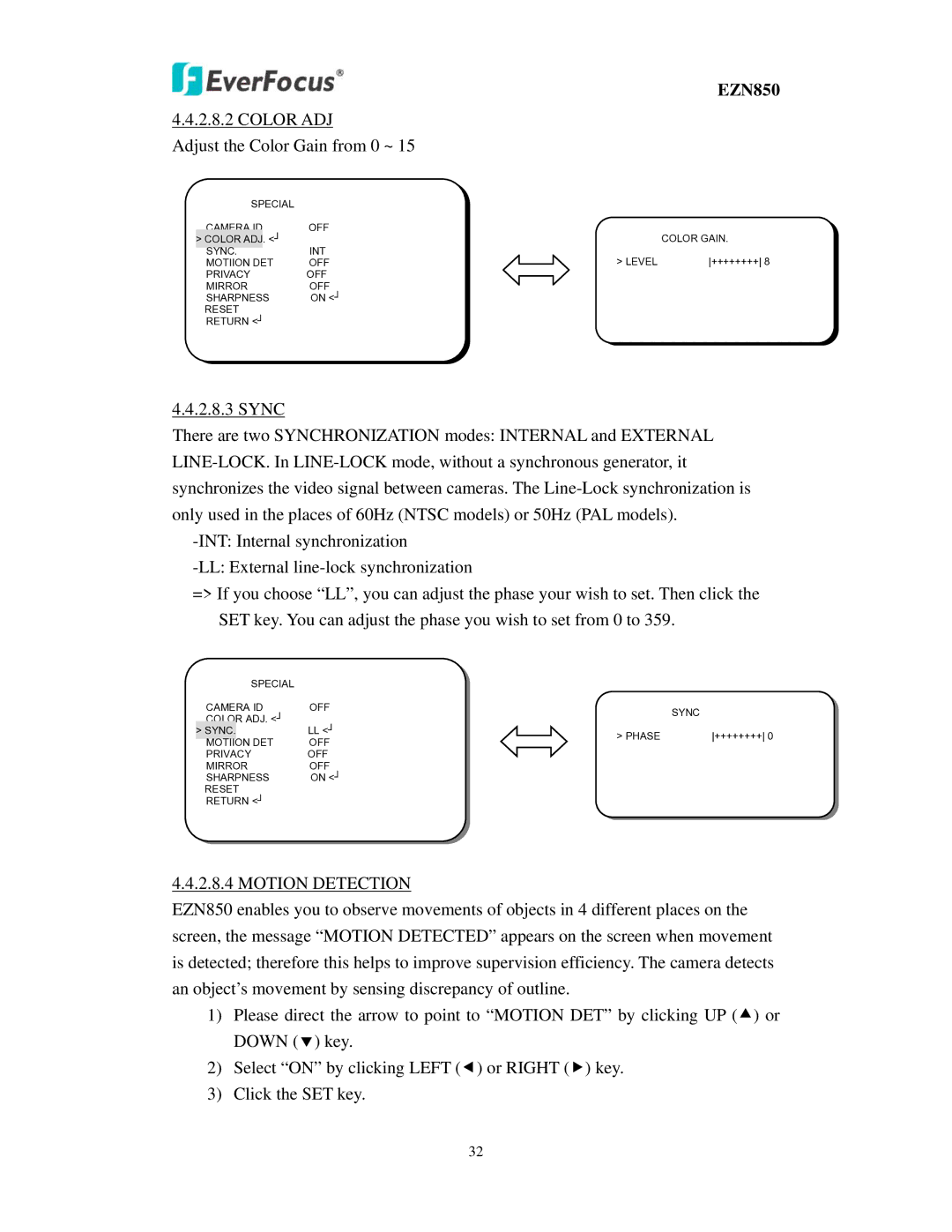 EverFocus EZN850 user manual Motion Detection 