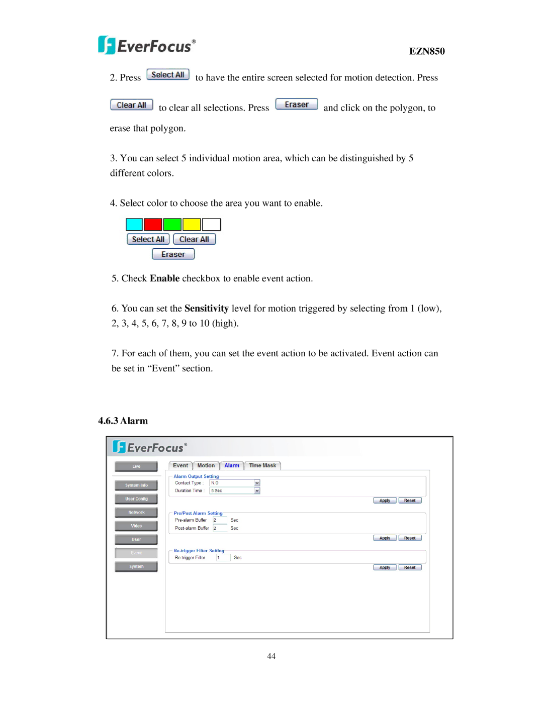 EverFocus EZN850 user manual Alarm 