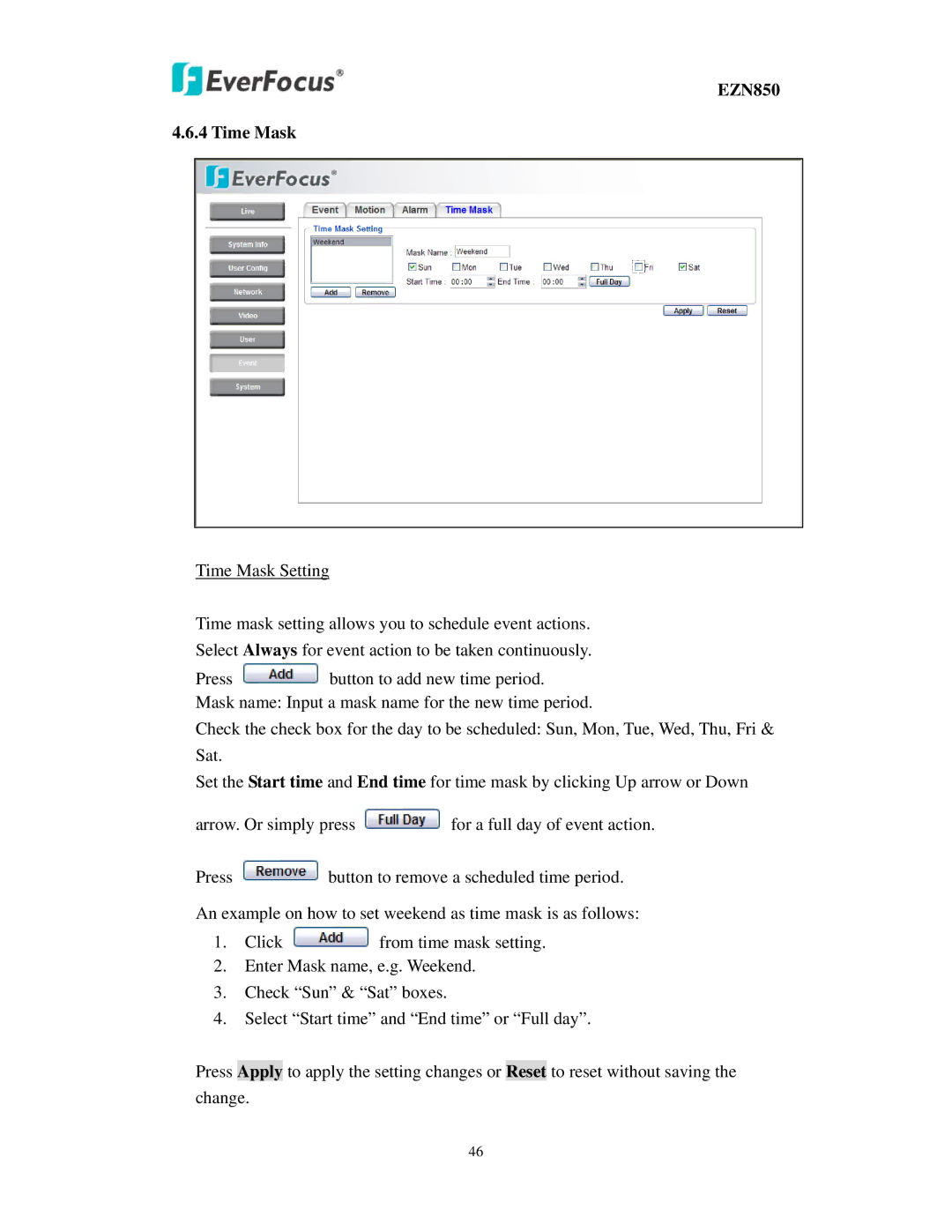 EverFocus user manual EZN850 Time Mask 