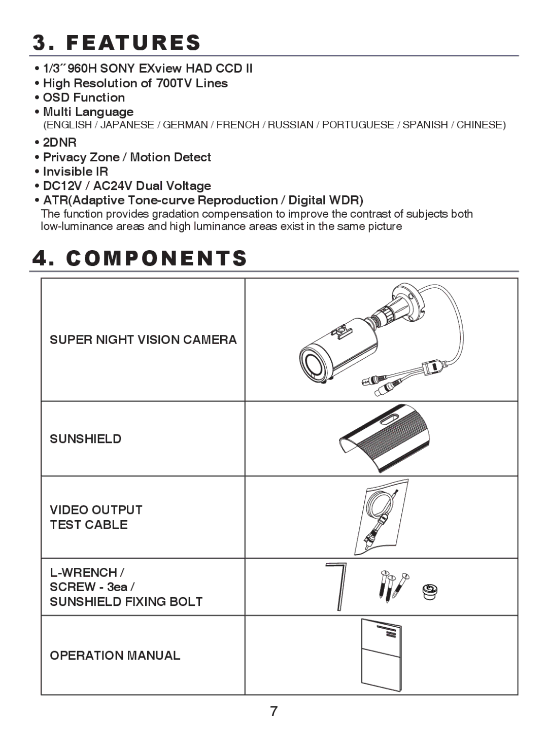 EverFocus M107-N501-001 operation manual Features, Components 