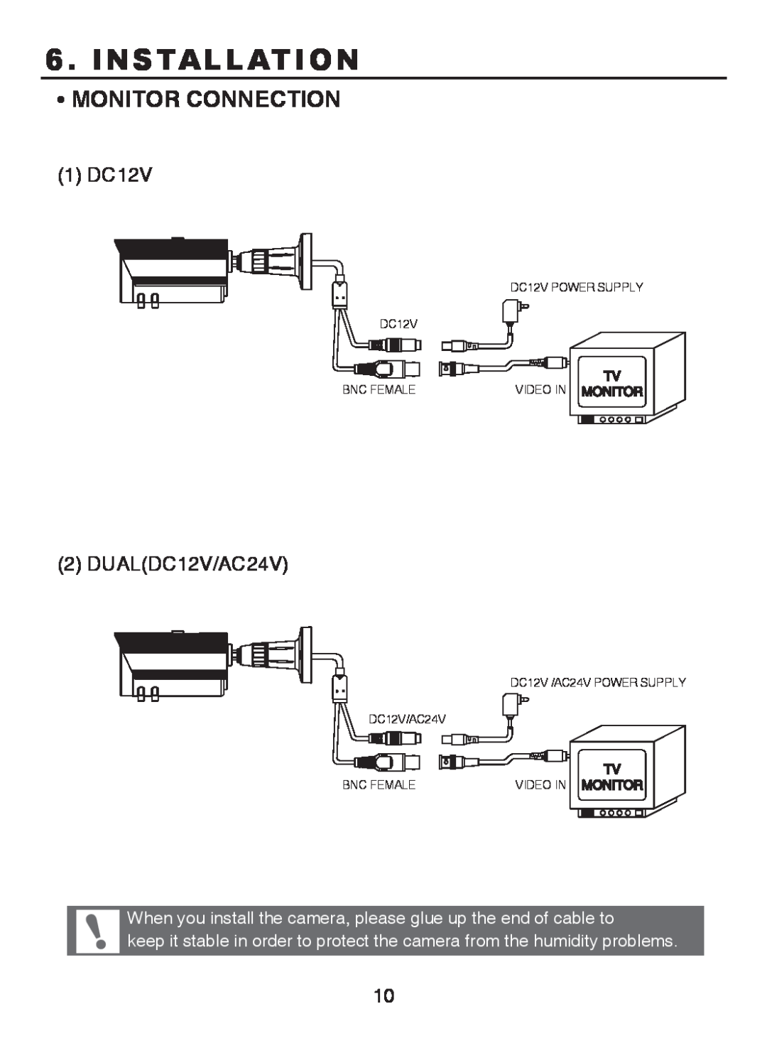EverFocus M107-N501-001 operation manual Monitor Connection, 1 DC12V, DUALDC12V/AC24V, Installation 