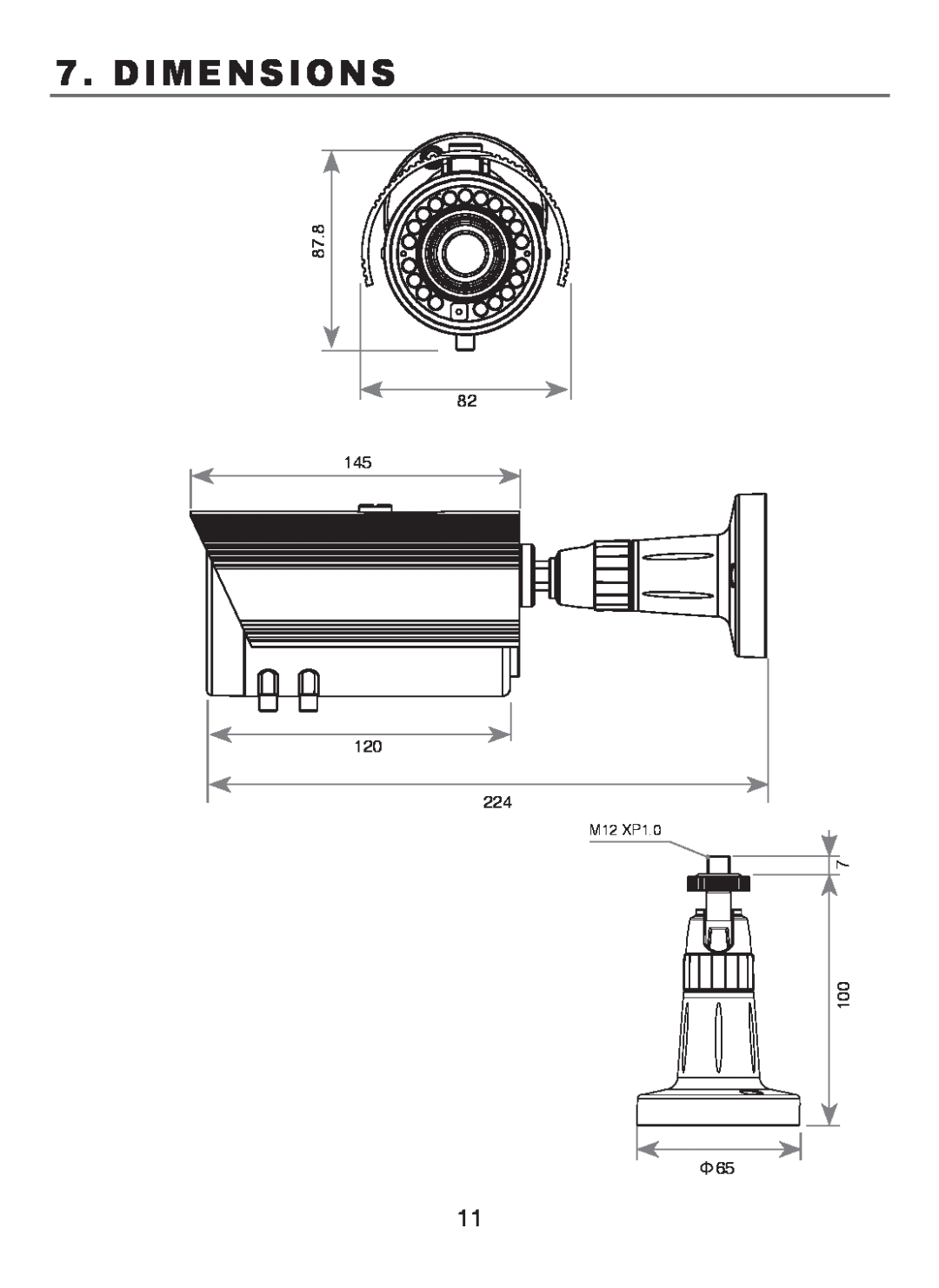 EverFocus M107-N501-001 operation manual Dimensions, 87.8 82, 1007 Ф65 
