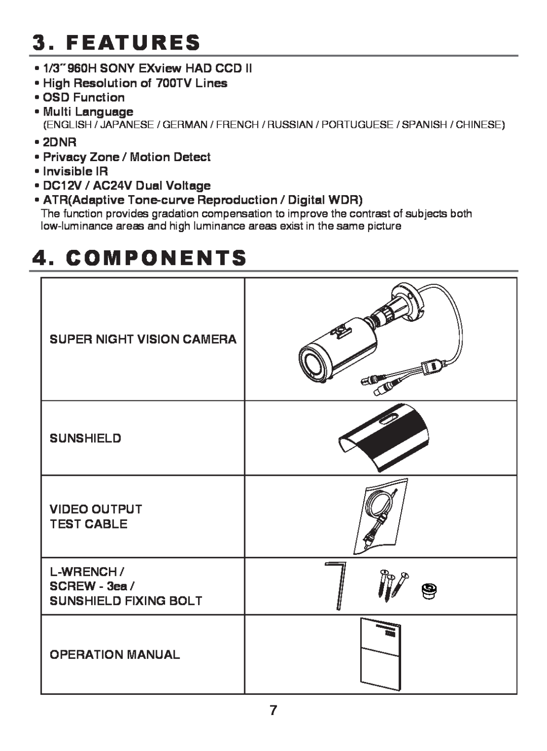 EverFocus M107-N501-001 operation manual Features, Components 