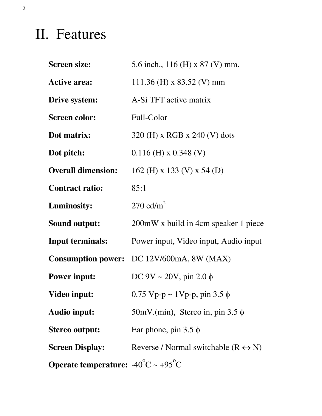 EverFocus MEN2G00200 user manual II. Features 