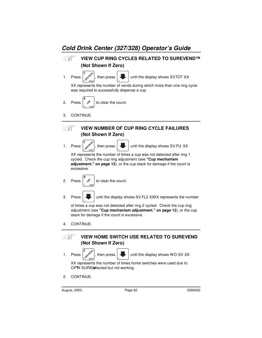 Everpure 327, 325 manual View CUP Ring Cycles Related to Surevend, View Number of CUP Ring Cycle Failures 