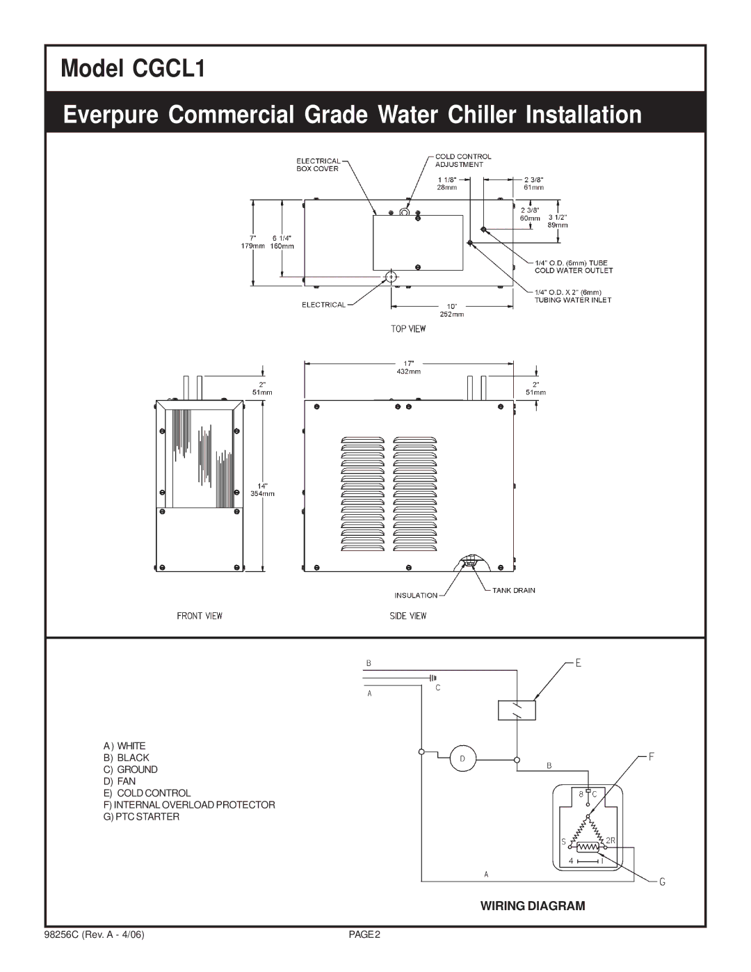 Everpure CGCL1 specifications Everpure Commercial Grade Water Chiller Installation 