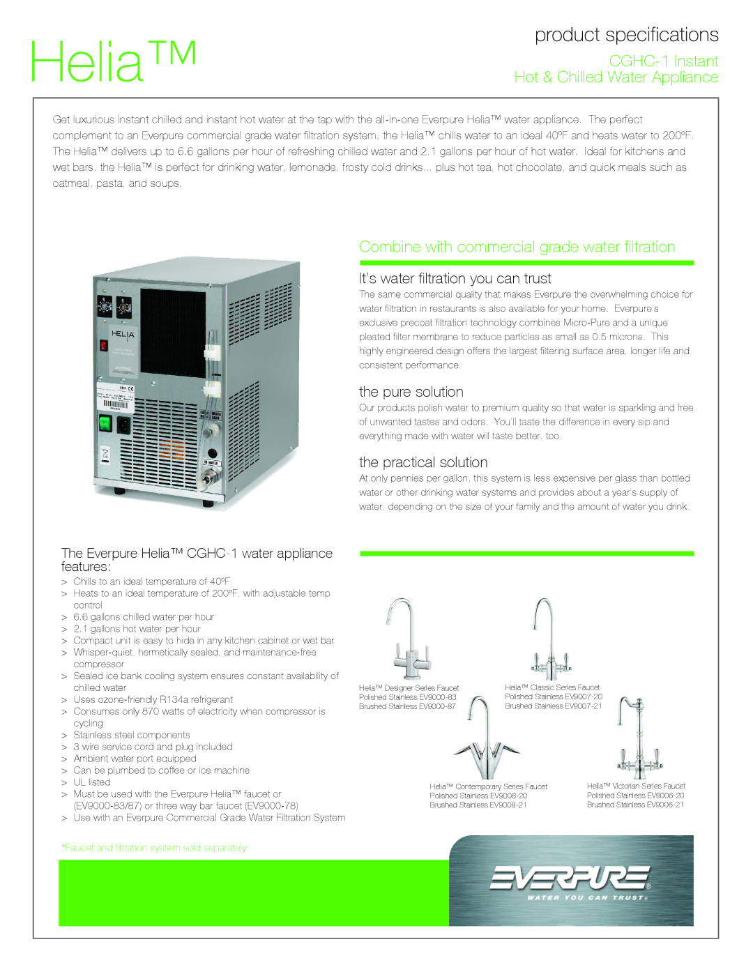 Everpure CGHC-1 Instant manual Hot & Chilled Water Appliance, Combine with commercial grade water filtration 