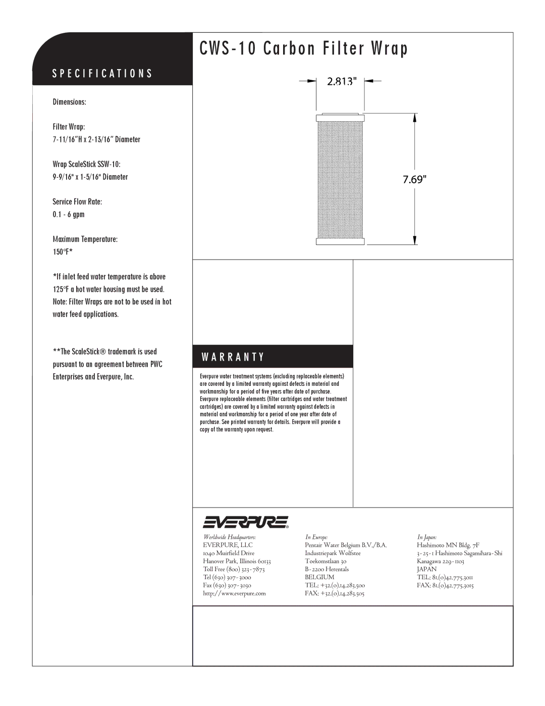 Everpure CWS-10 manual CWS 10 Carbon Filter Wrap 