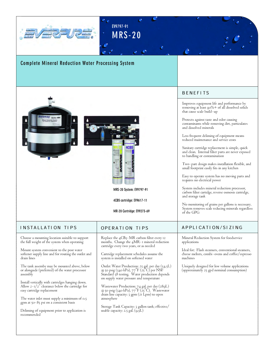 Everpure EV9797-92 manual That cause scale build-up, Dissolved minerals, To handling or contamination, Storage tank, Gpg 