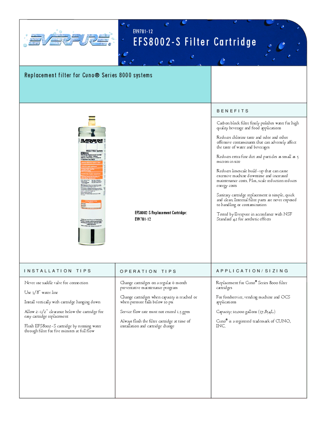 Everpure EV9781-12, EFS8002-S manual N E F I T S, Installation T I P S E R a T I O N T I P S, Inc 