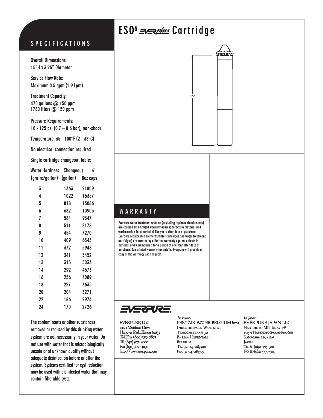 Everpure ESO 6, EV9607-20ESO manual ESO6 Cartridge, Specialty Replacement Cartridge 