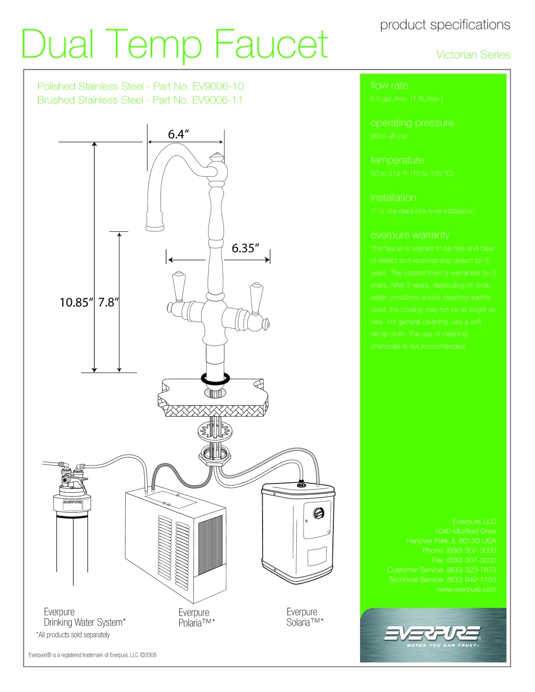 Everpure EV9006-10, EV9006-11 manual Everpure, Drinking Water System Polaria 