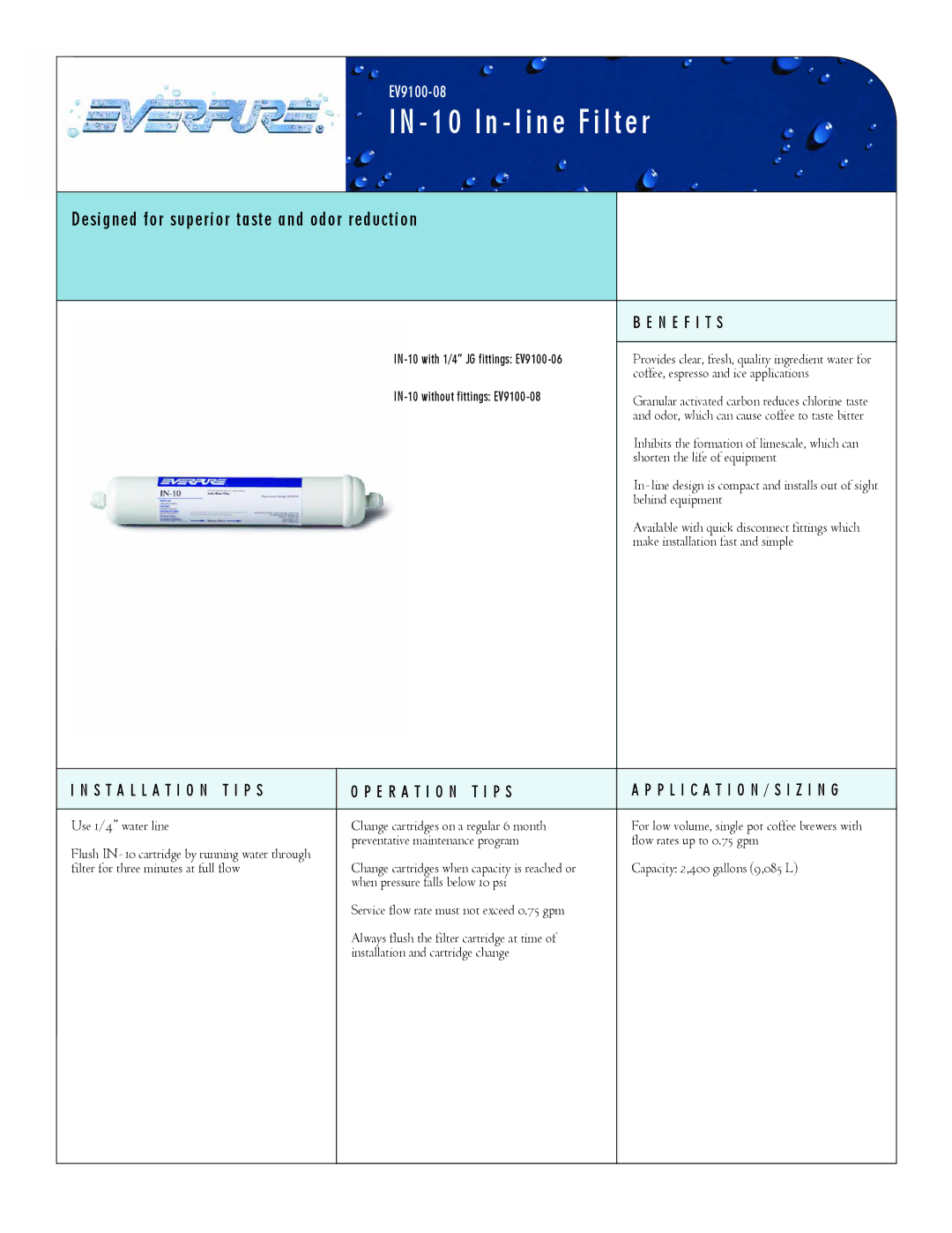 Everpure EV9100-06, EV9100-08 manual N E F I T S, Installation T I P S E R a T I O N T I P S 