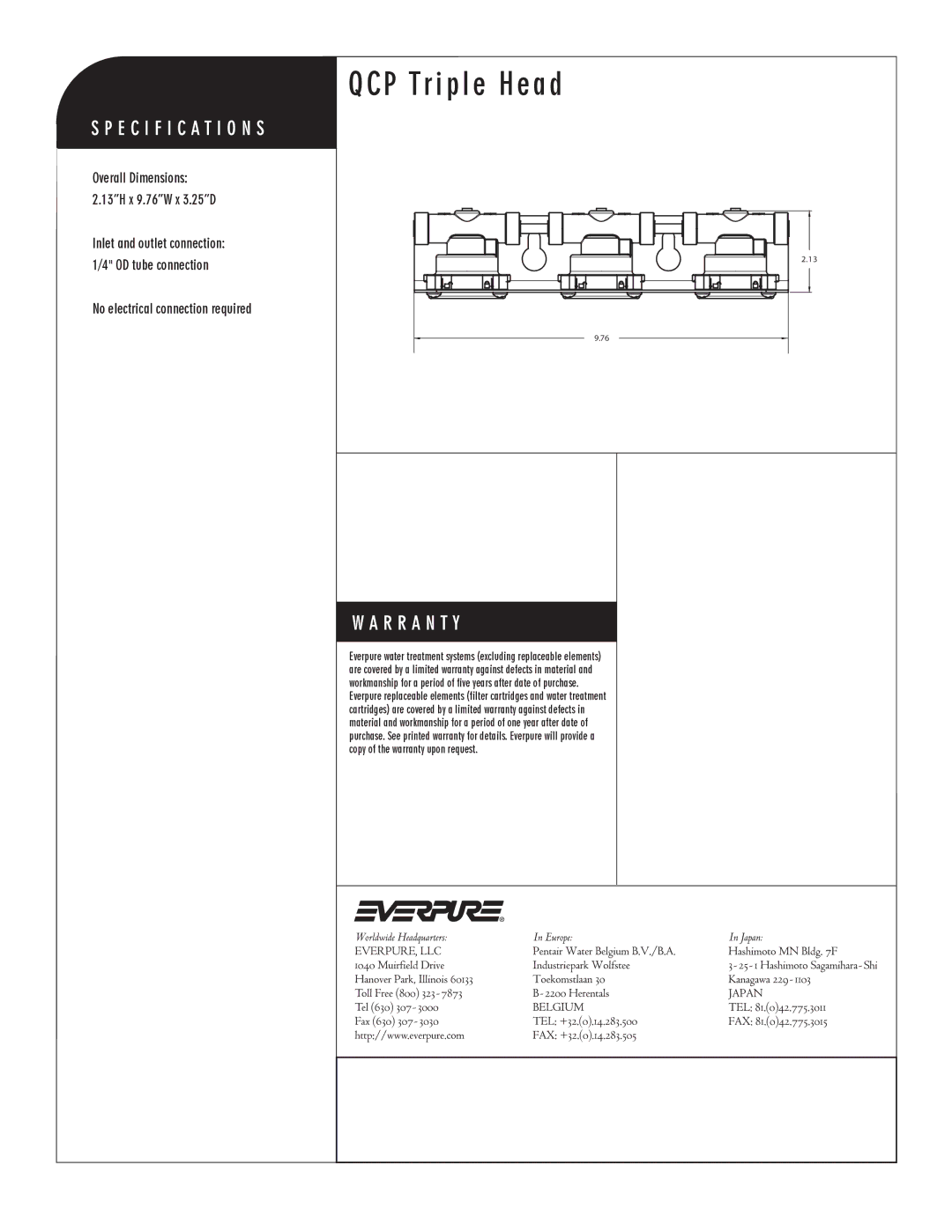 Everpure EV9107-23 manual QCP Triple Head, Filter head exclusively for Everpure QCP replacement 