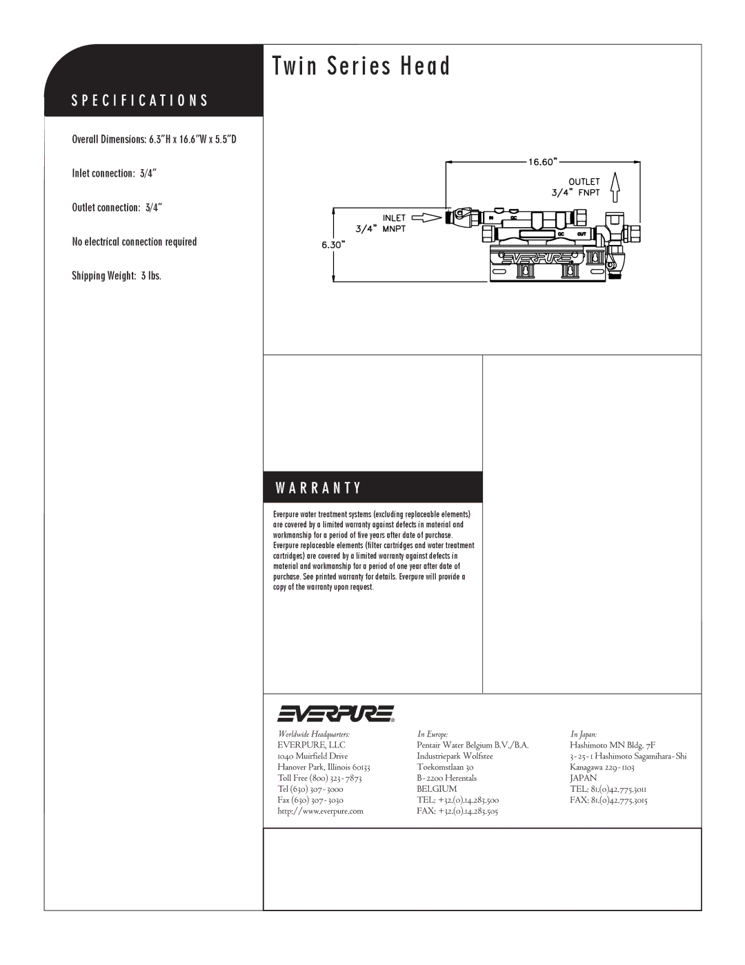 Everpure EV9272-24 manual Twin Series Head 