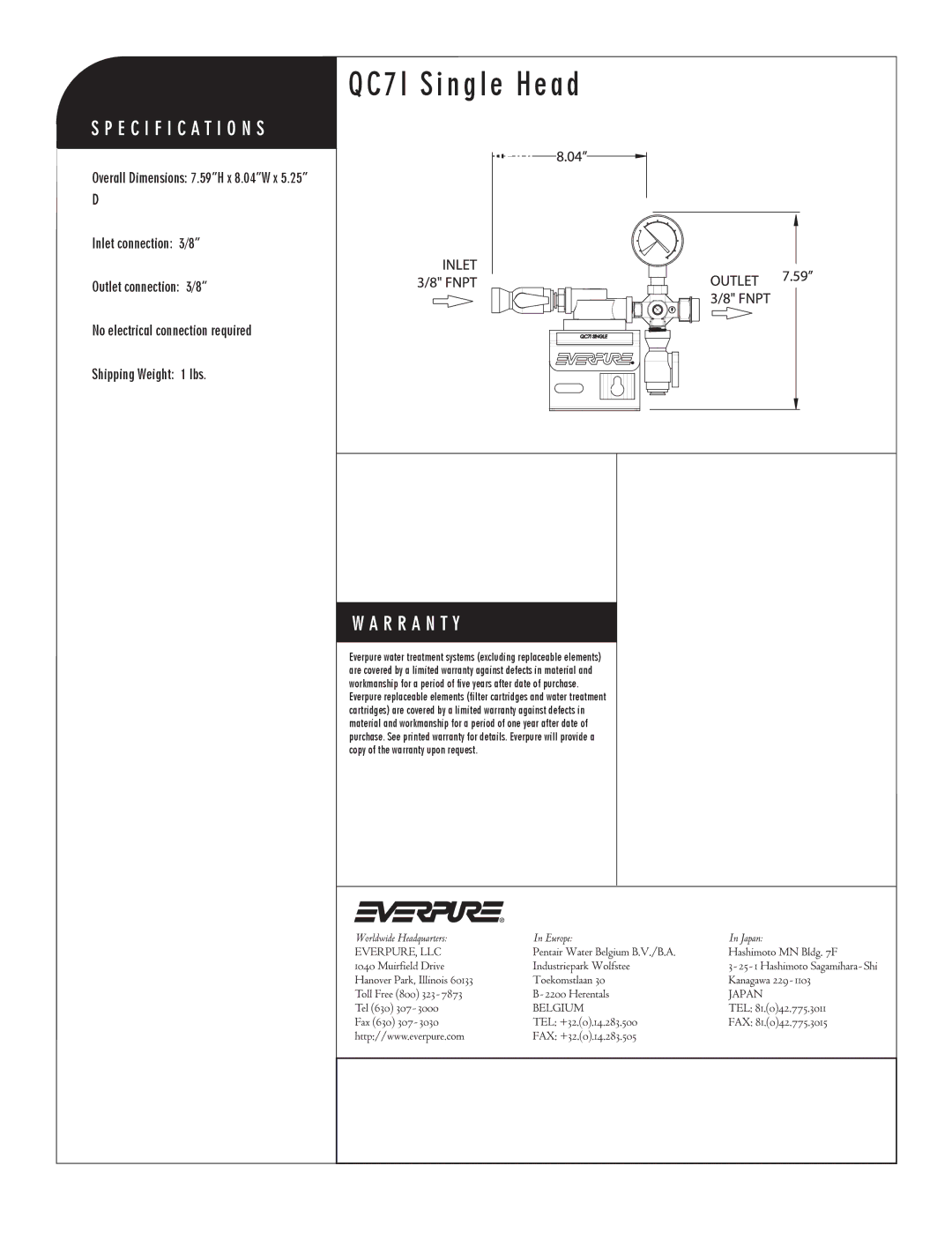 Everpure EV9272-41, 41QC7I manual QC7I Single Head 