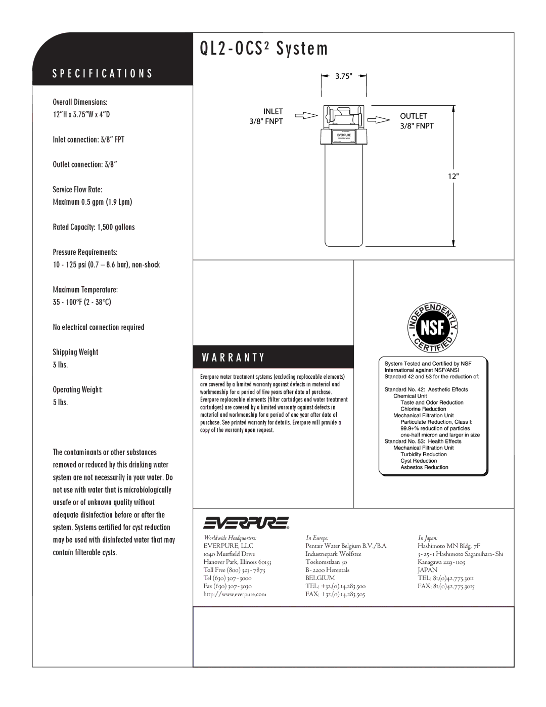 Everpure EV9275-60, EV9618-02 manual QL2 OCS² System 