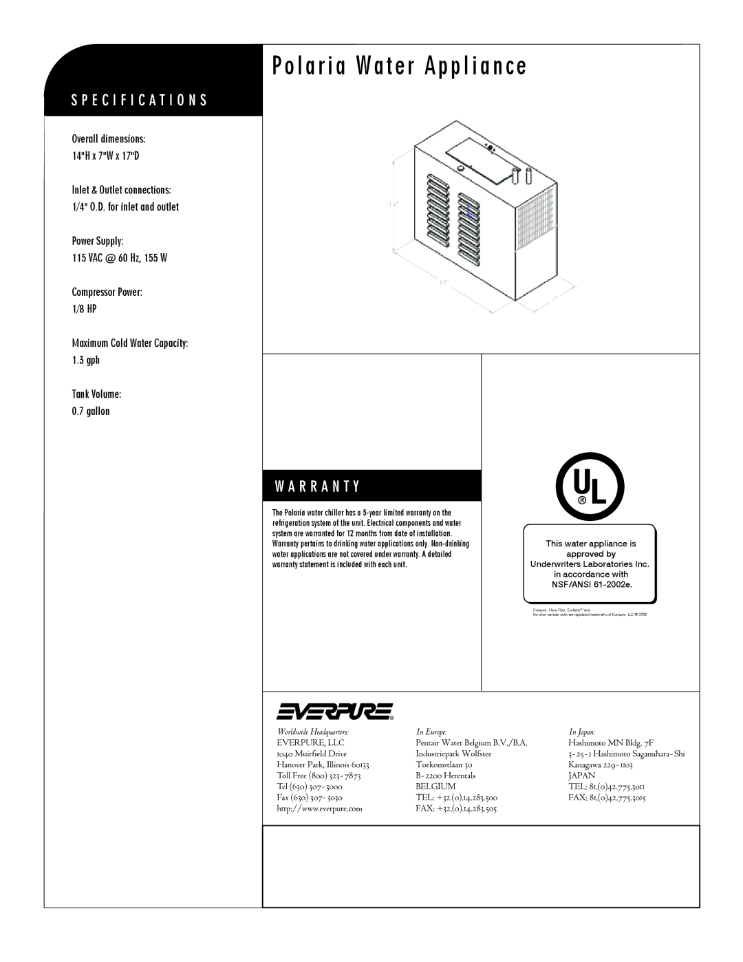 Everpure EV9318-30 manual Polaria Water Appliance 