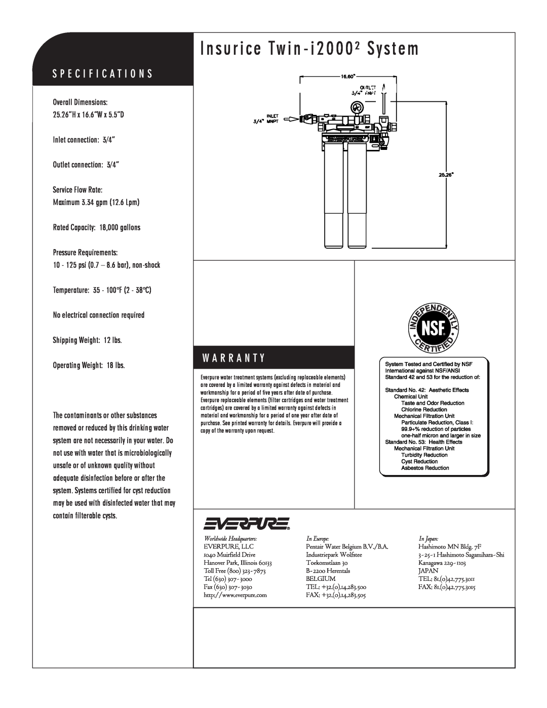 Everpure EV9324-02 manual Insurice Twin - i2000² System, i2000² Precoat Replacement Cartridge 