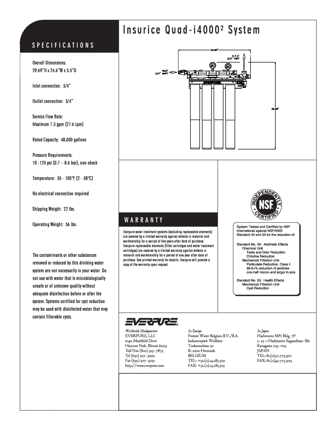 Everpure EV9325-04 manual Insurice Quad - i4000² System, i4000² Precoat Replacement Cartridge 