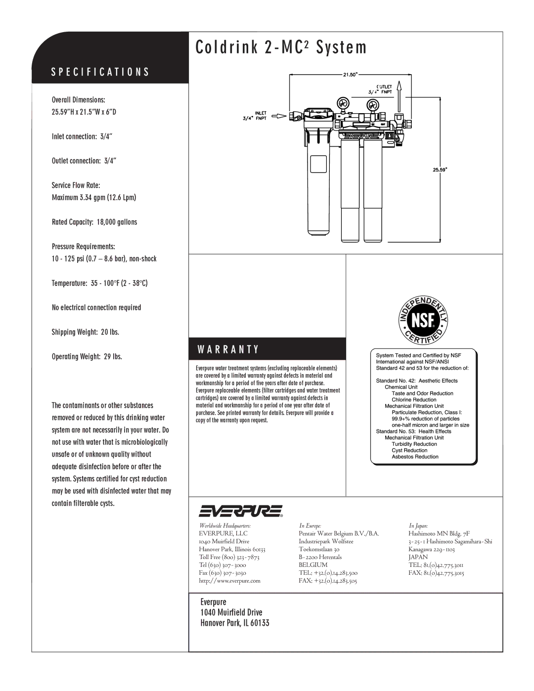 Everpure EV9328-02 Coldrink 2 MC² System, MC² Precoat Replacement Catridge, Everpure Muirfield Drive Hanover Park, IL 