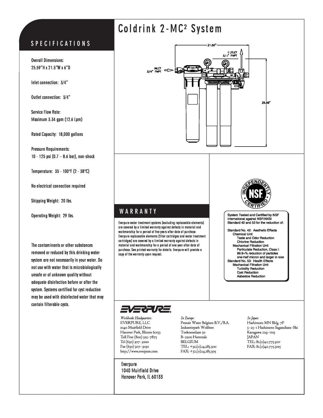 Everpure EV9328-02 manual Coldrink 2 - MC² System, MC² Precoat Replacement Catridge 