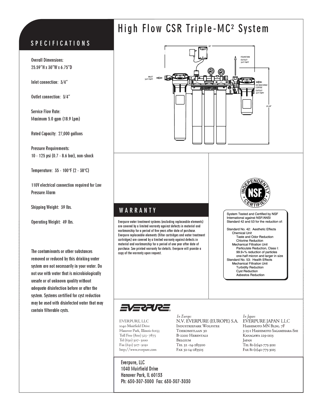 Everpure EV9328-05 manual High Flow CSR Triple MC² System 