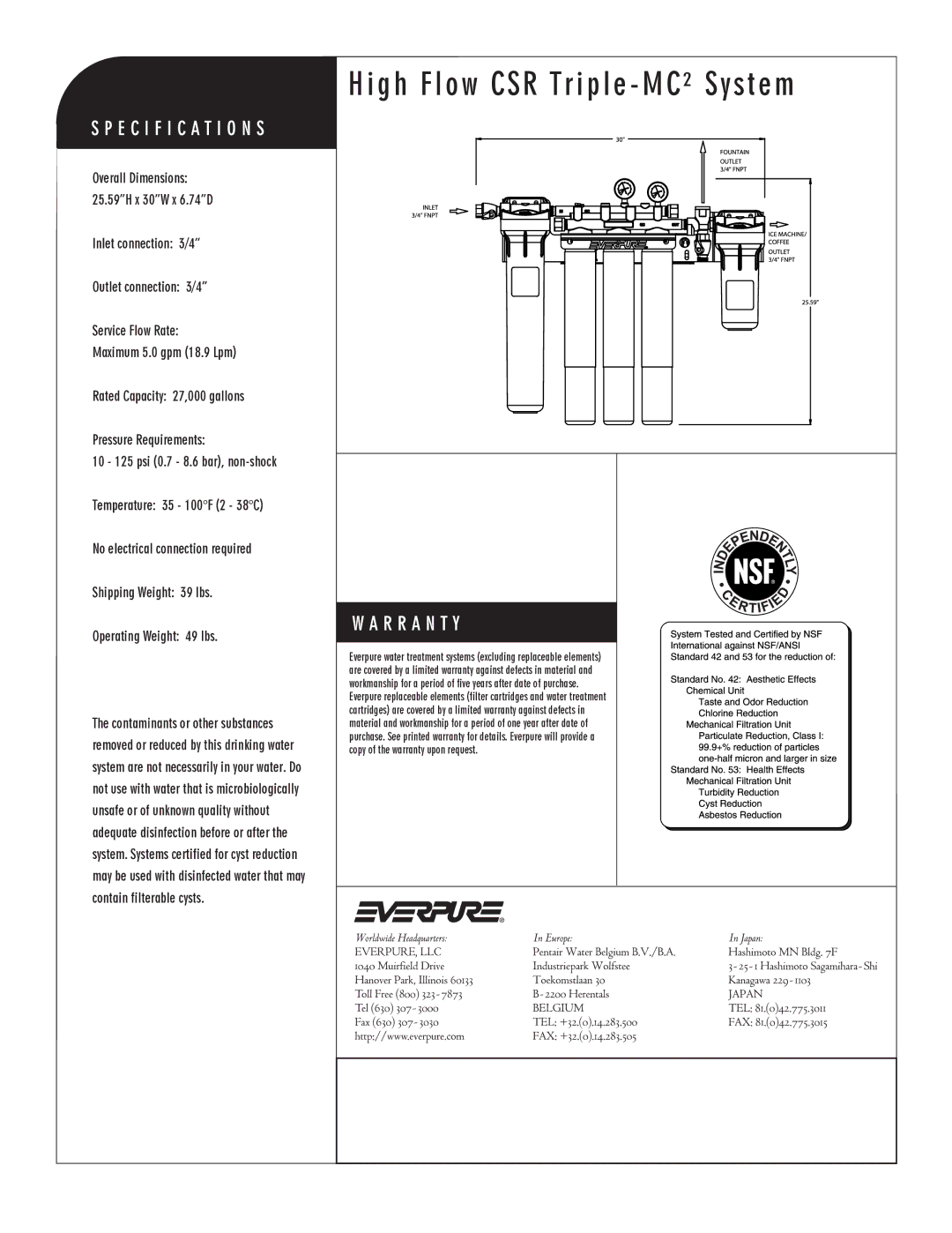 Everpure EV9328-06 manual High Flow CSR Triple MC² System 