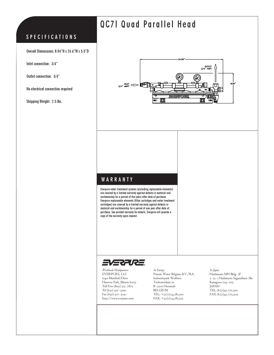 Everpure EV9336-11 manual QC7I Quad Parallel Head 