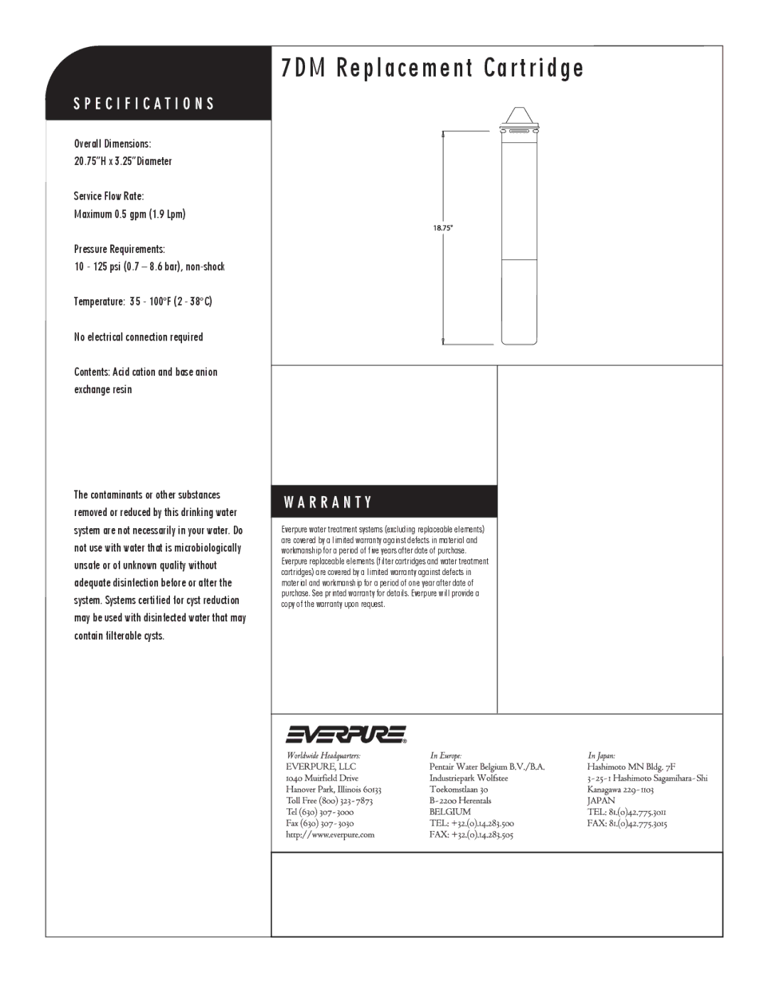 Everpure EV9607-01 manual 7DM Replacement Cartridge 