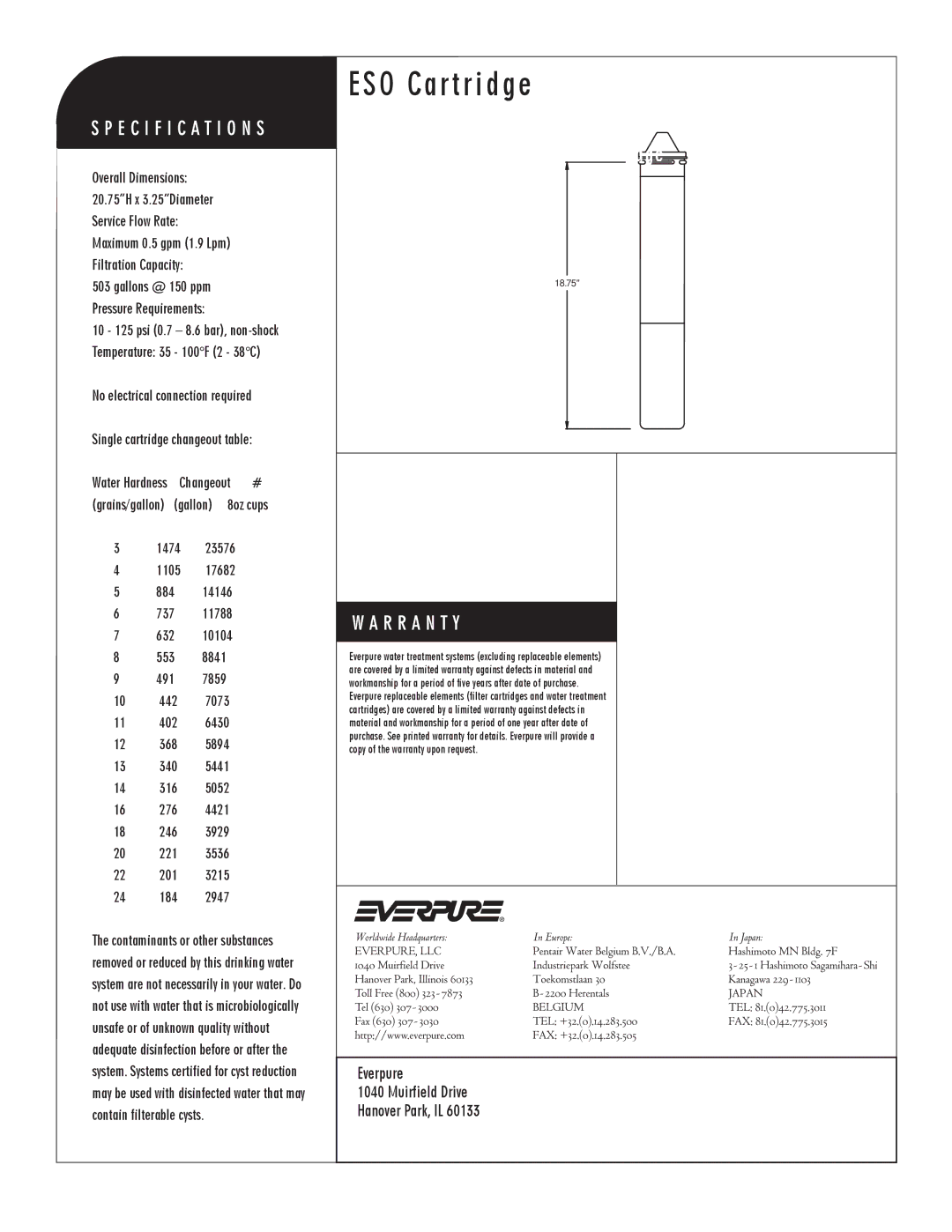 Everpure EV9607-20 manual Everpure Muirfield Drive Hanover Park, IL, 553 8841 491 7859 