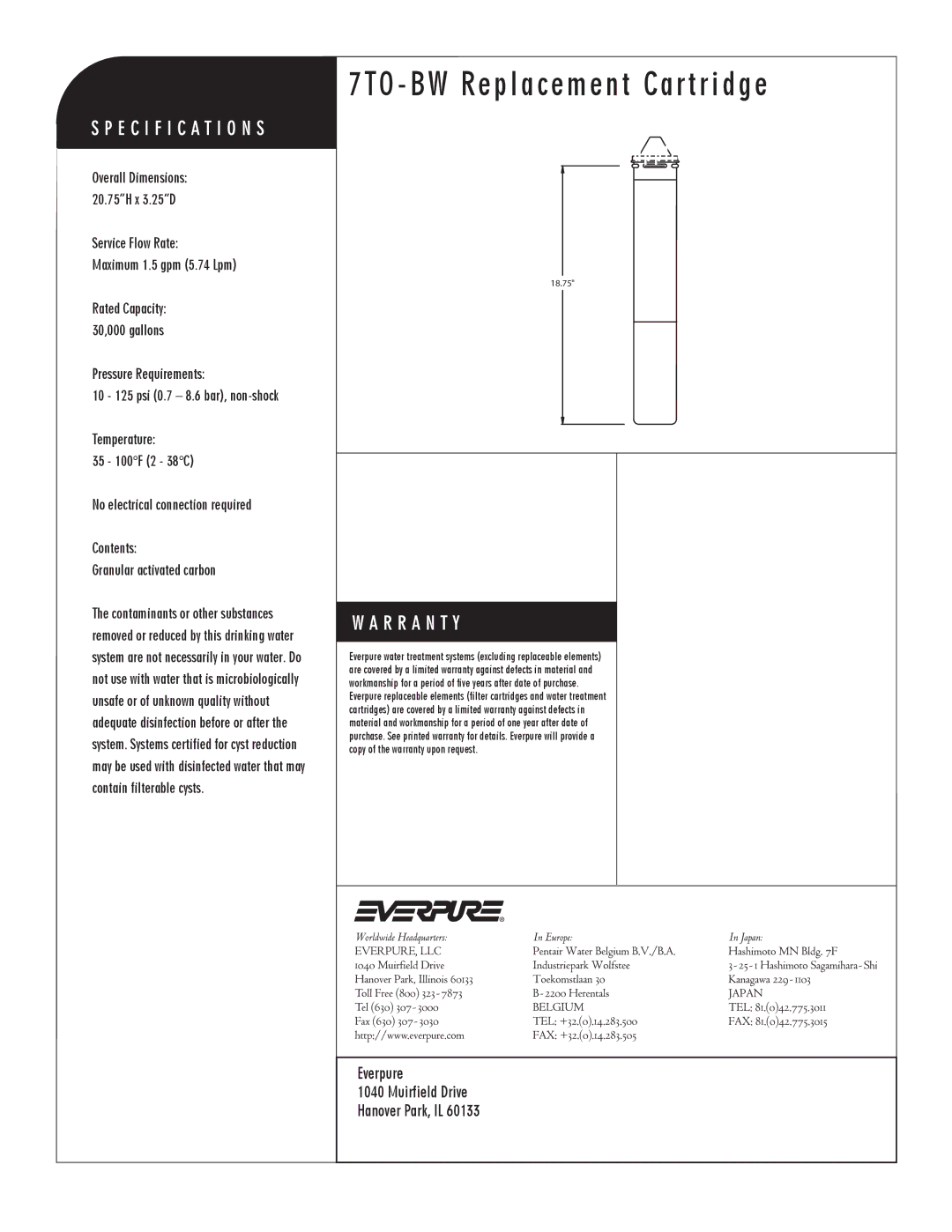 Everpure EV9627-04, 7TO-BW manual 7TO BW Replacement Cartridge, Problem solving and special application cartridge 