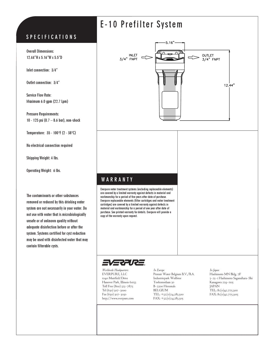 Everpure EV9795-80 manual Prefilter System 