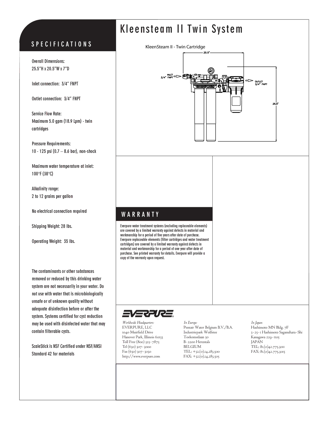 Everpure EV9797-22 manual Kleensteam II Twin System 