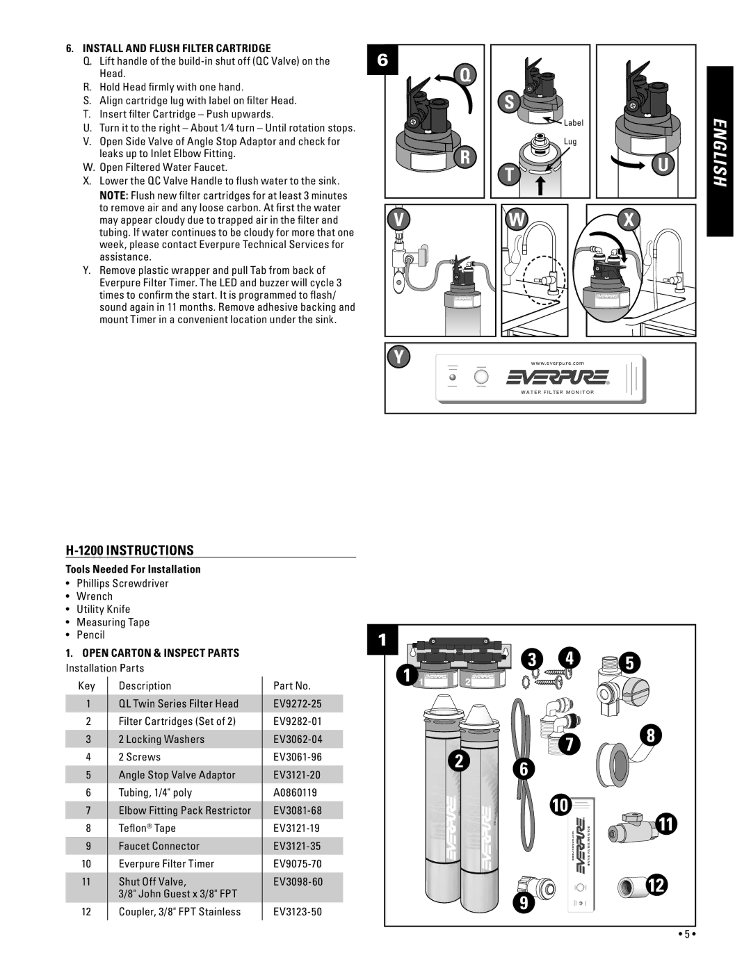 Everpure H-300-HSD, H-300+M, H-1200, H-104 specifications Instructions 