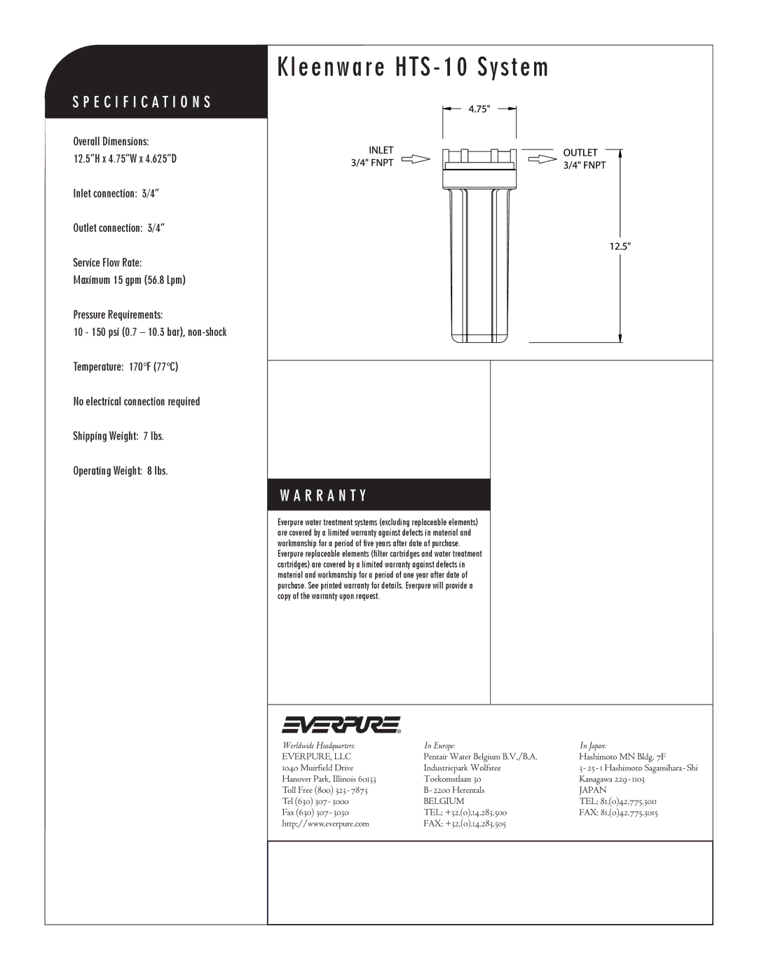 Everpure HTS-10, EV9799-10 manual Kleenware HTS 10 System 