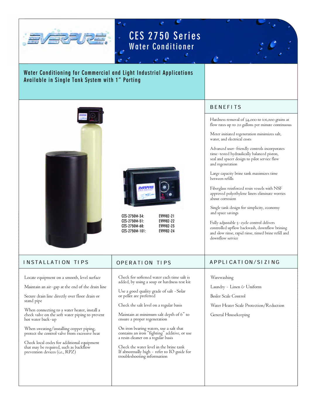 Everpure EV9982-24 manual Water, and electrical costs, Regeneration, Between refills, About corrosion, Space savings 