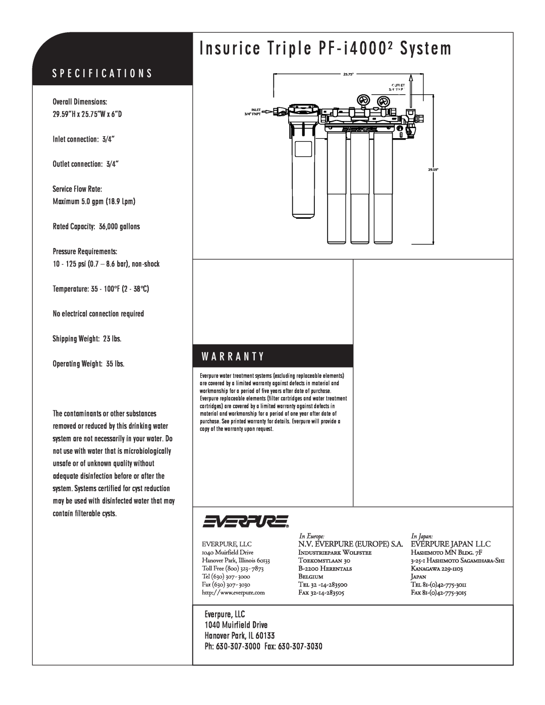 Everpure EV9612-32, PF-i4000, EV9325-23 manual Insurice Triple PF - i4000² System, i4000² Precoat Replacement Cartridge 