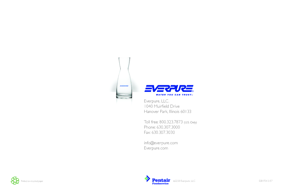 Everpure Premium Carafe Water System manual Everpure, LLC 