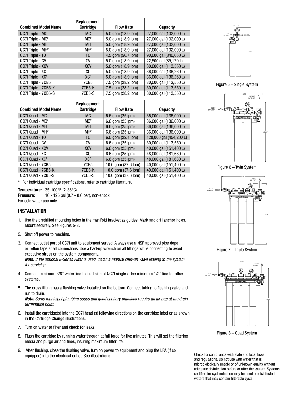 Everpure QC71 installation and operation guide Installation, Quad System 