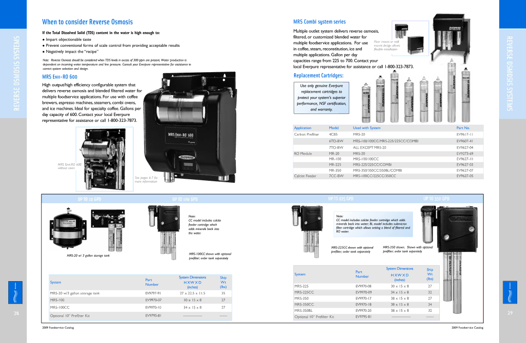 Everpure QC7I Single-MH2 Reverse Osmosis Systems, When to consider Reverse Osmosis, MRS Combi system series, UP to 20 GPD 