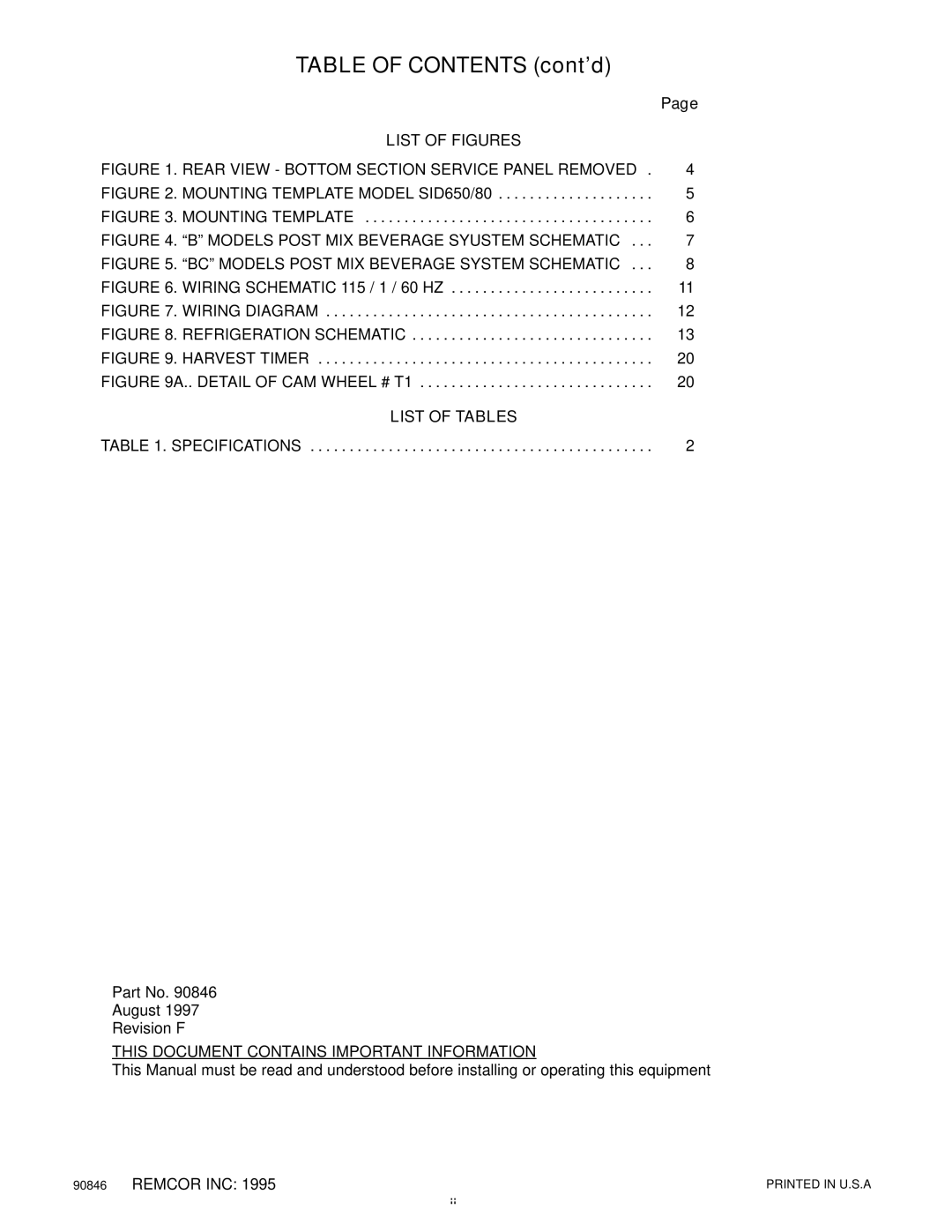 Everpure SID650A, 80 manual Table of Contents cont’d 